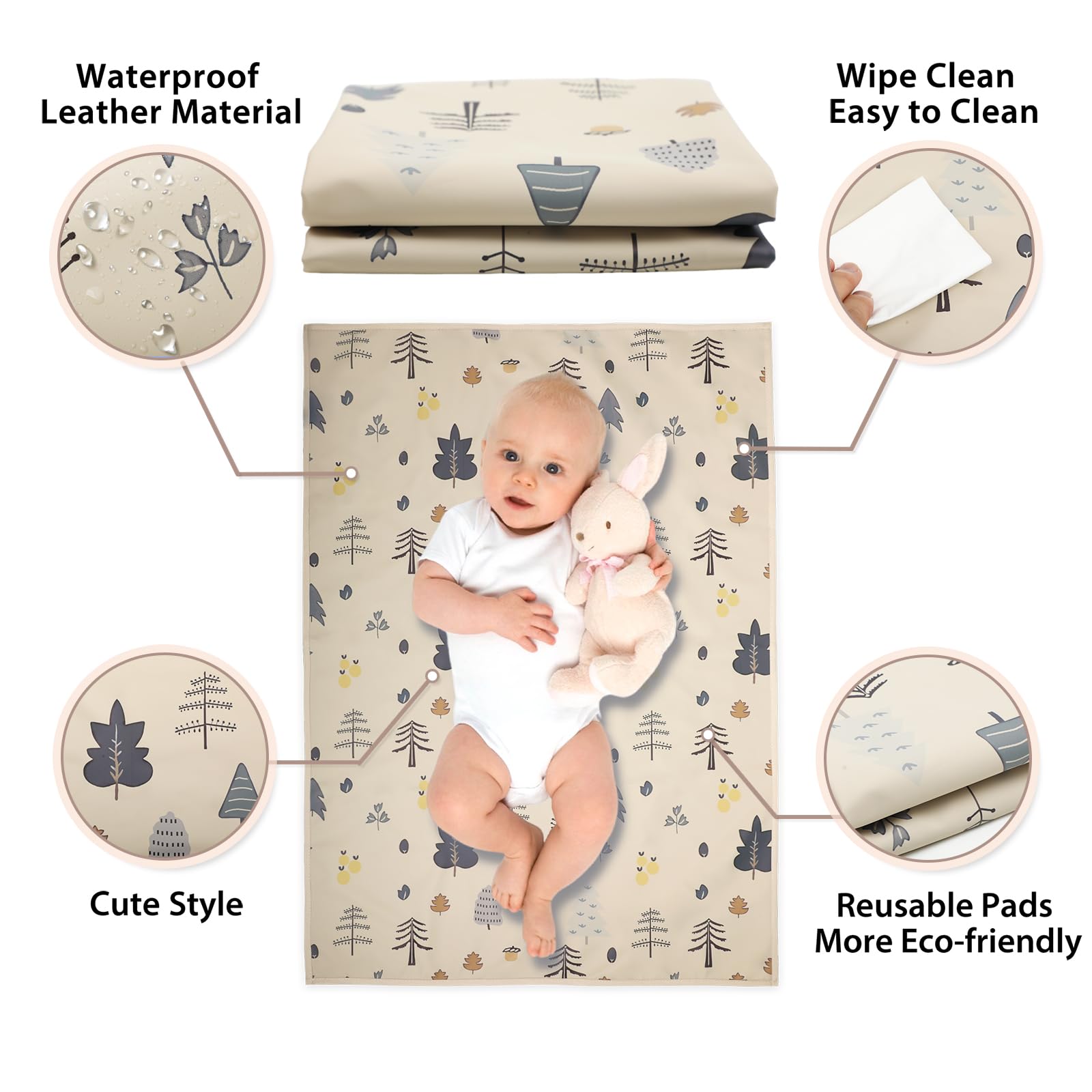 PHOEBUS BABY wipe-clean changing pad forest tree waterproof surface for quick cleanup