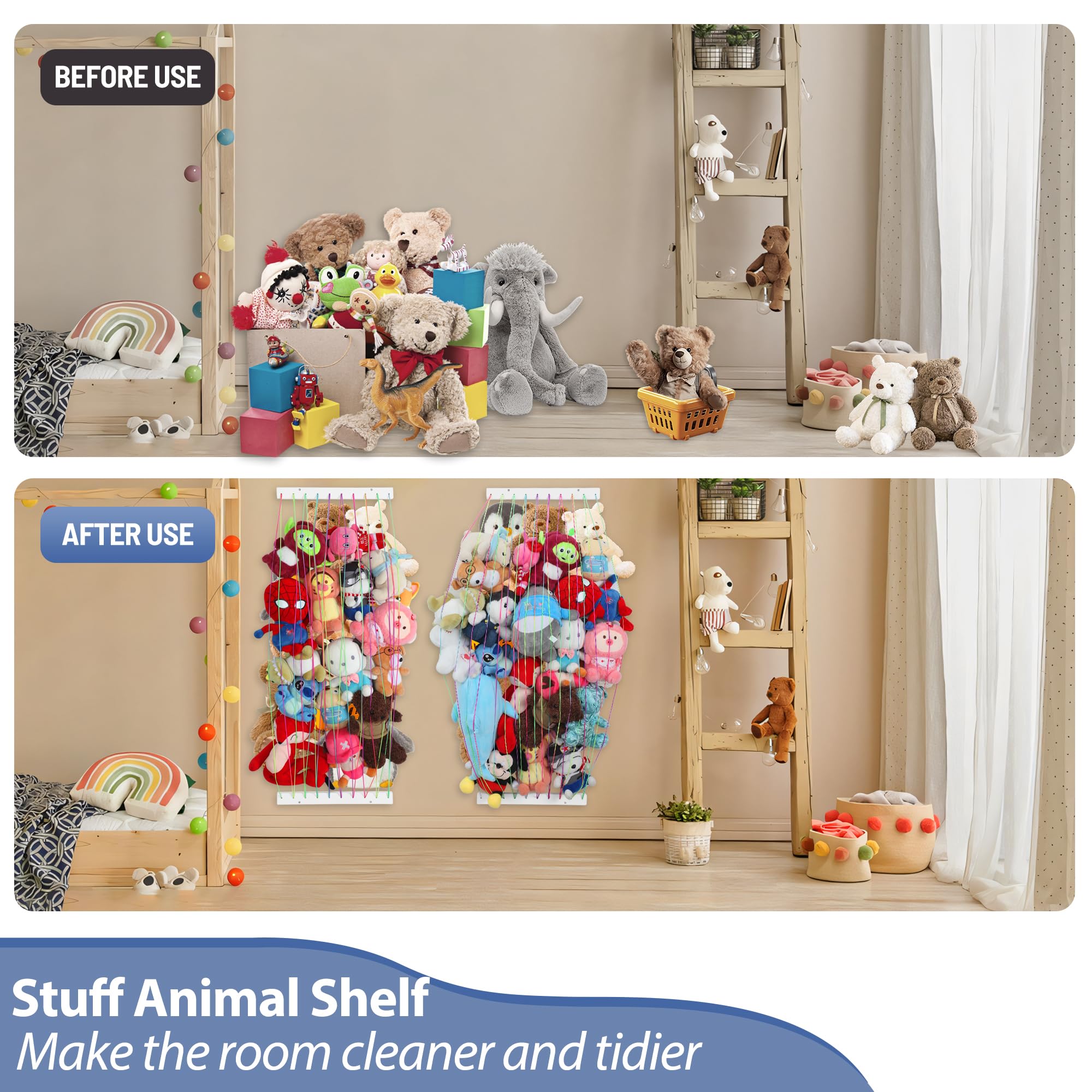PHOENANCEE upgraded design with W-shaped elastic rope prevents small plush toys from escaping.