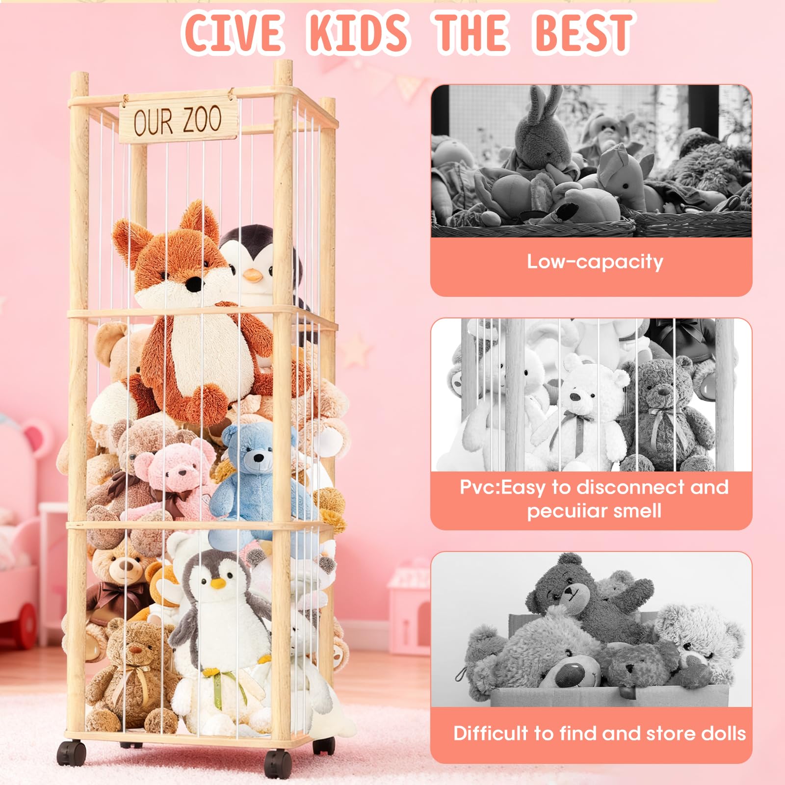 PHOKID 56In Zoo Tower close-up of customizable wooden nameplate
