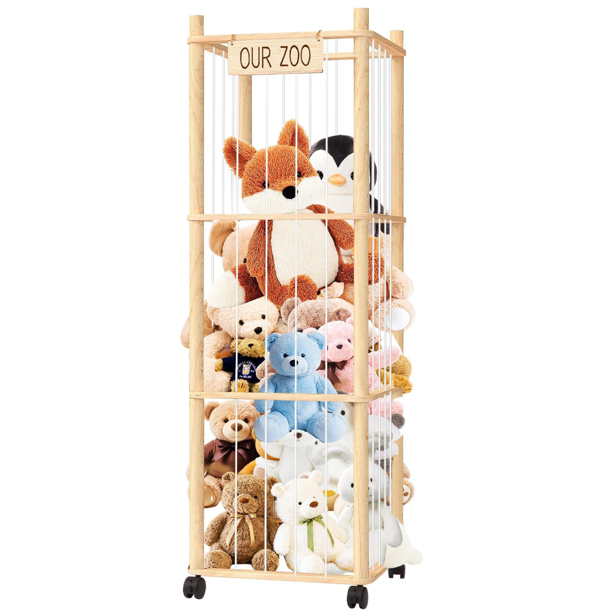 PHOKID 56In Zoo Tower front view highlighting clutter-free plush toy storage