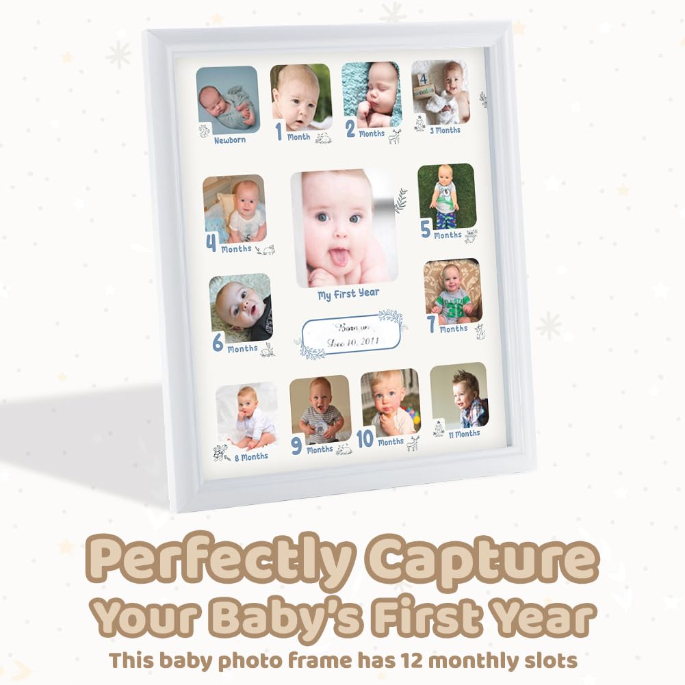 Photo Frame collage wall display demonstrates elegant nursery decor.