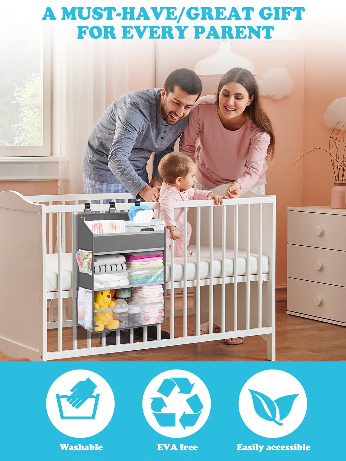PHOTOONE grey nursery organizer suitable for unisex spaces
