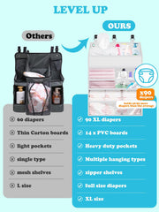 PHOTOONE Hanging Diaper Caddy mesh pockets store lotions and powders for quick access.