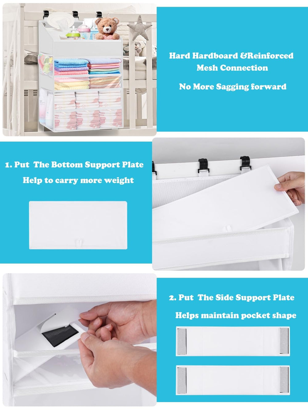 PHOTOONE Newborn nursery scene with white caddy shows organized changing area.