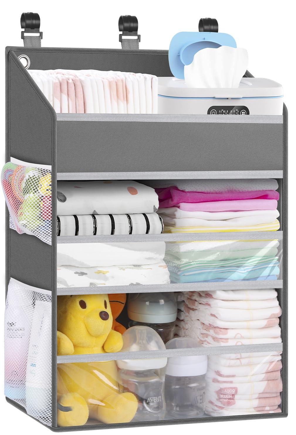 PHOTOONE hanging diaper caddy full view with spacious storage for 90+ diapers