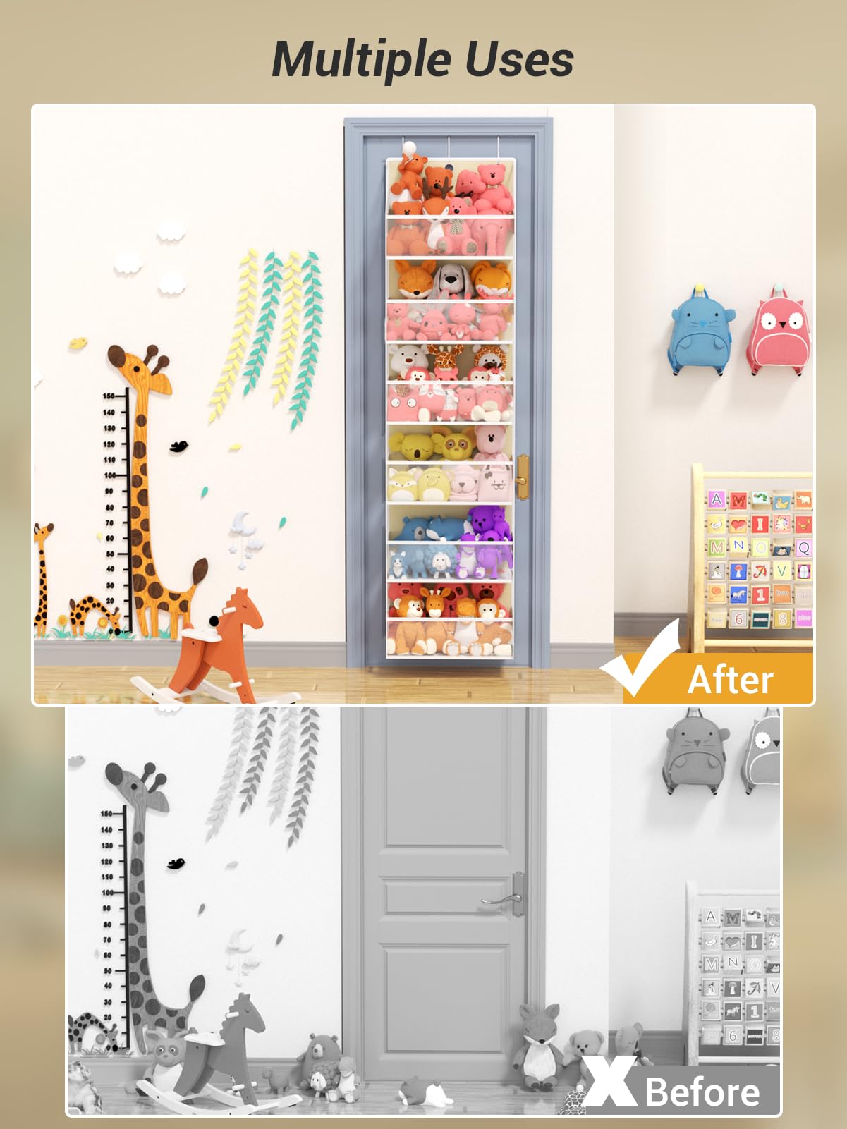 PHOTOONE versatile behind-door storage for towels and diapers beyond plush toys.