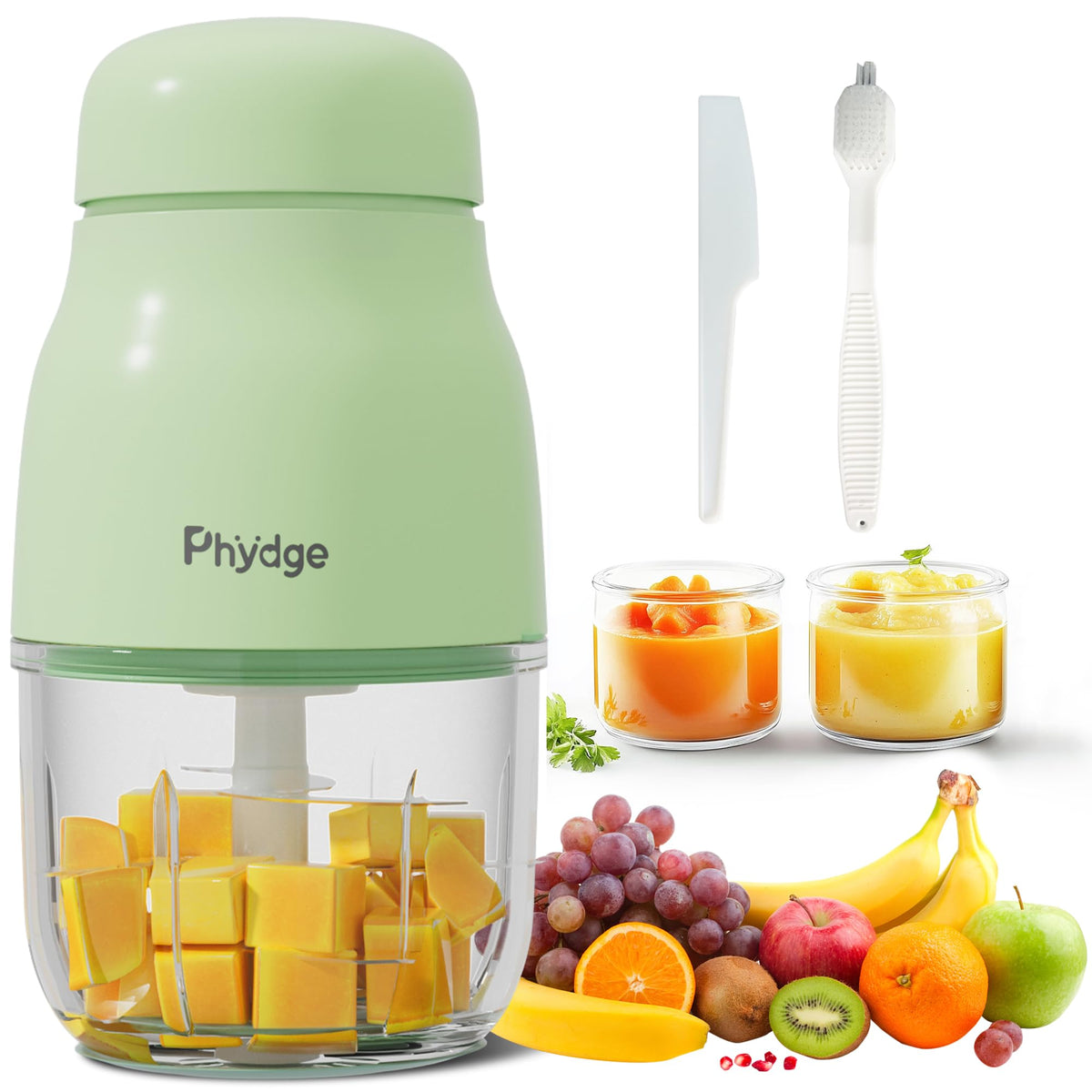 Phydge baby food maker green glass bowl ready for fresh puree prep