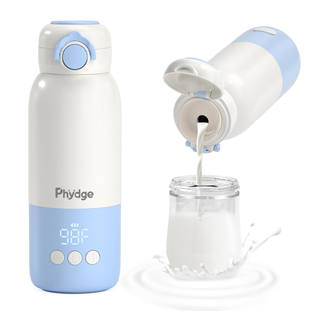 Phydge portable bottle warmer in use, delivering quick heat for on-the-go feeding.