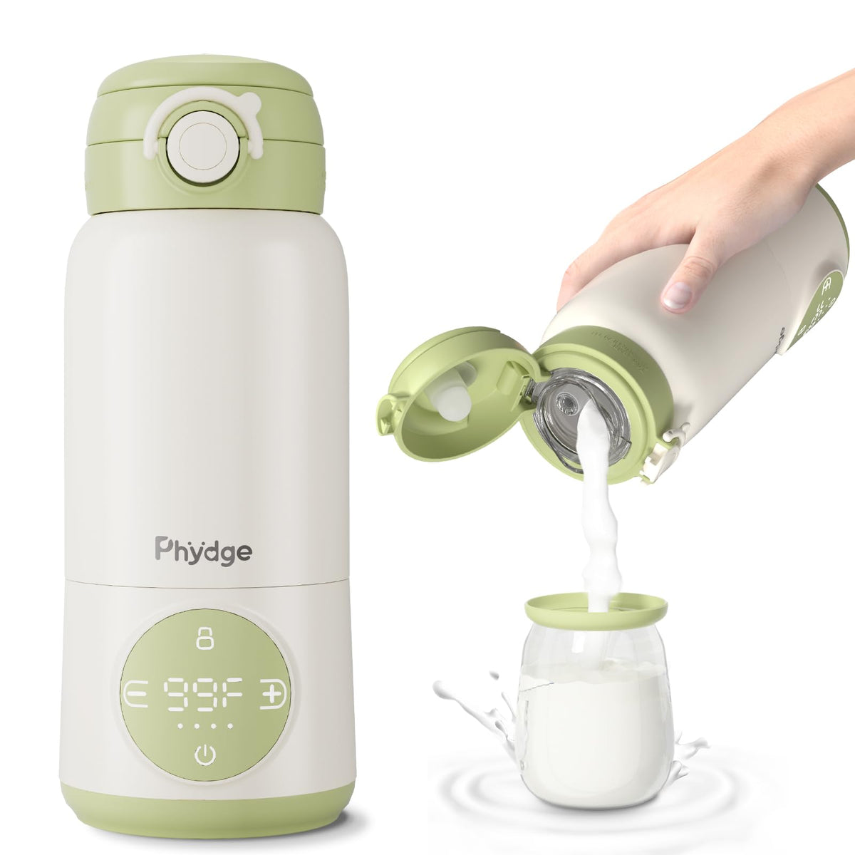 Phydge portable bottle warmer with temperature control ensures accurate warming for breast milk and formula.