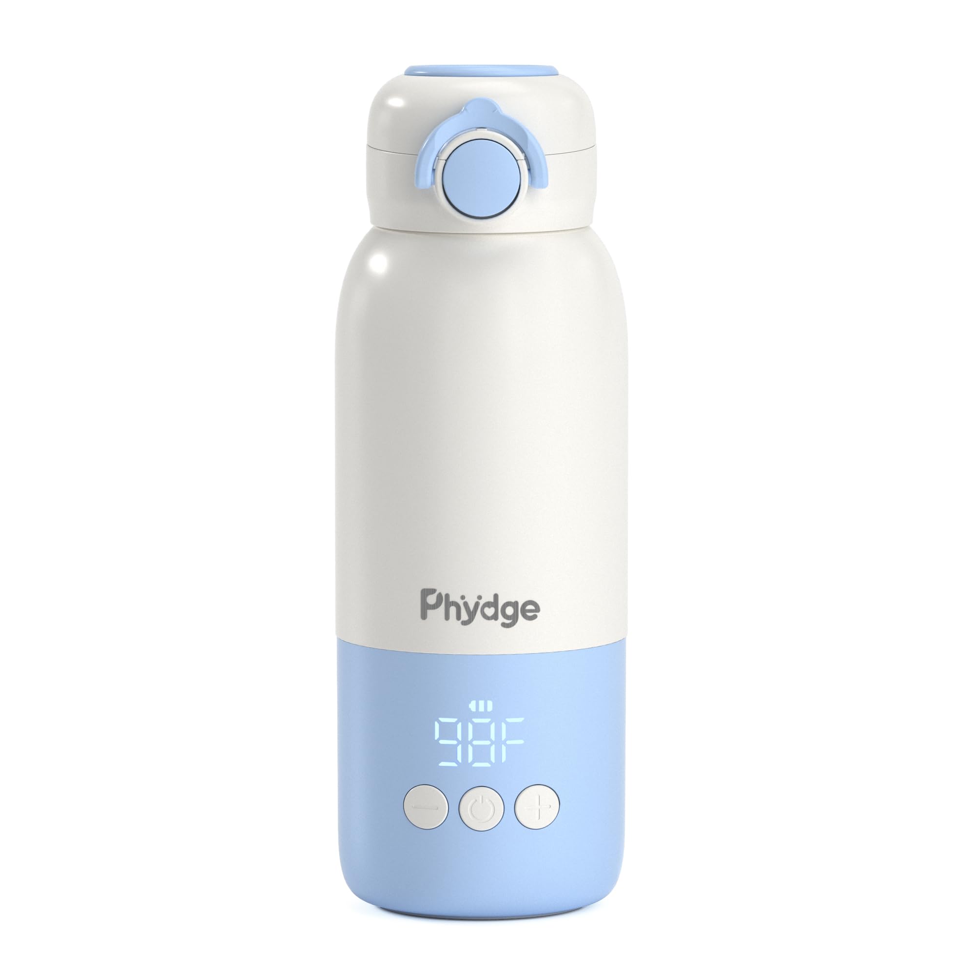 Phydge travel-friendly bottle warmer stored in diaper bag for airplane journeys.