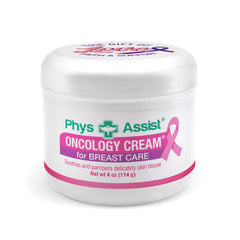 PhysAssist Oncology Cream breast-care jar shows velvety texture for gentle, deeply hydrating breast care.
