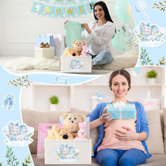Pickmesh collapsible canvas storage bin with handles in blue elephant design.