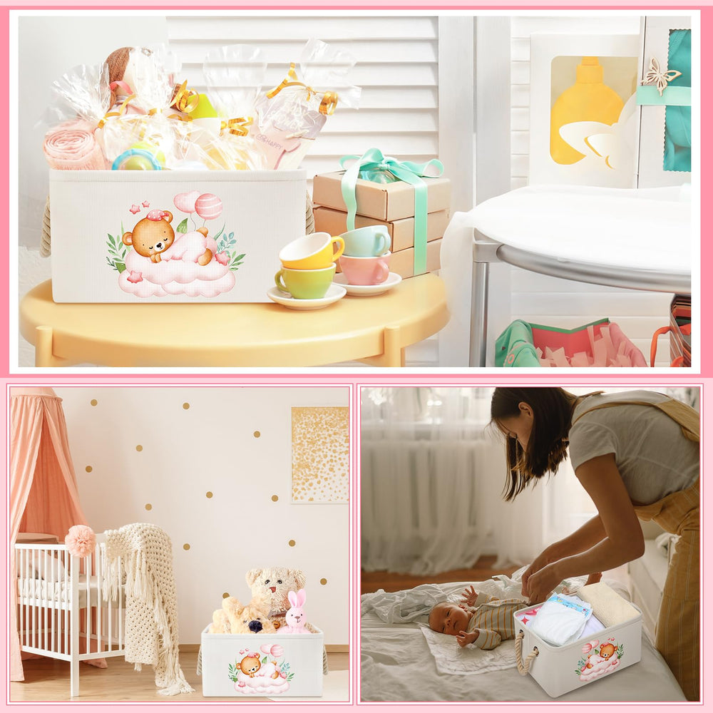 Pickmesh pink bear pattern decor brightens any nursery or playroom.