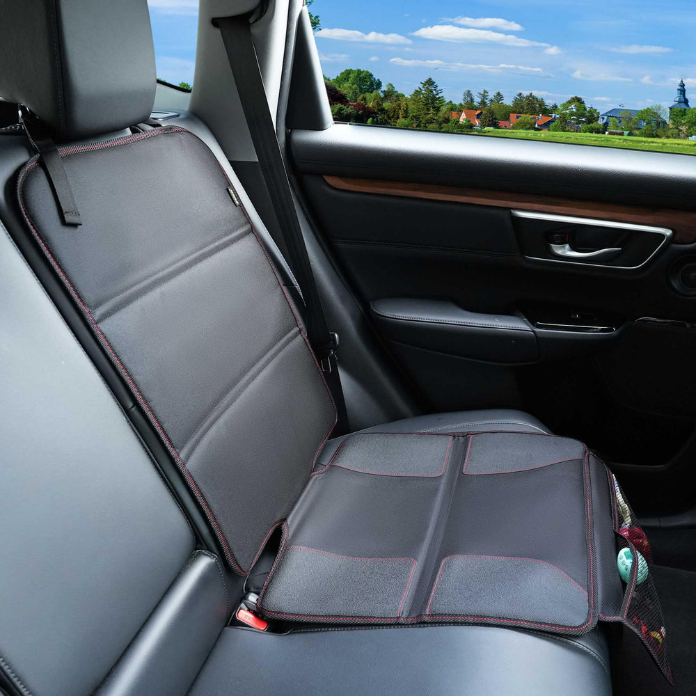 PIDO car seat protector non-slip backing keeps protector in place on busy roads.