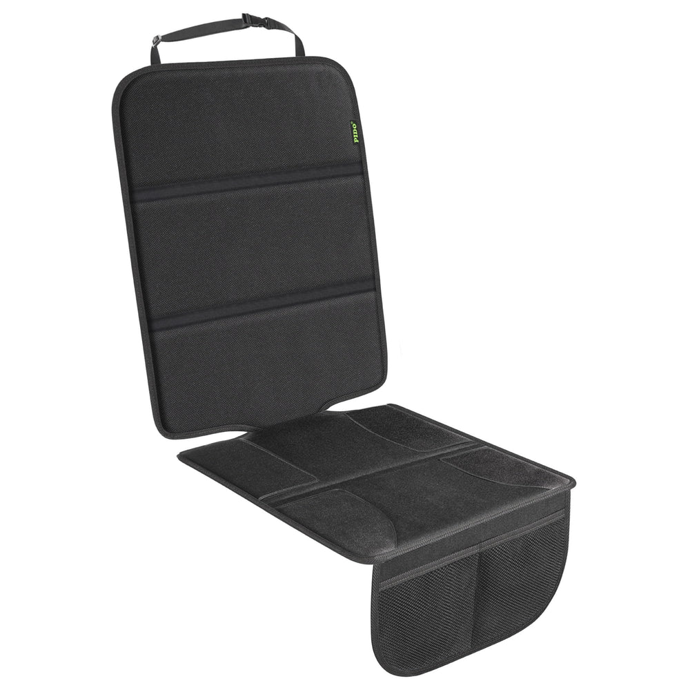 PIDO car seat protector thick padding back view helps prevent seat indentations.
