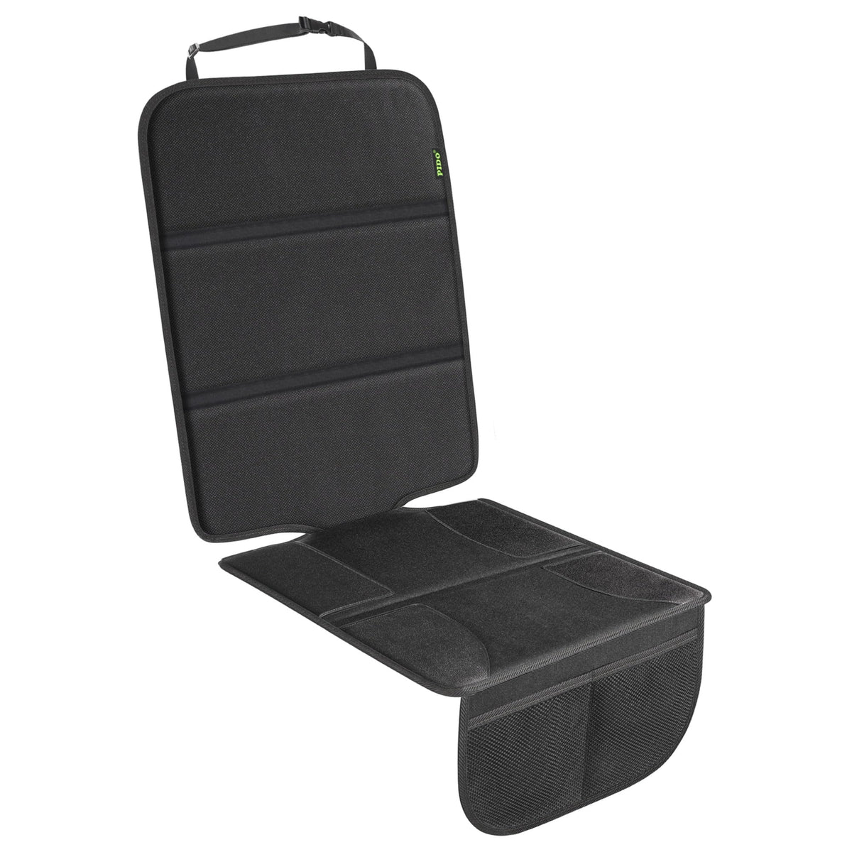 PIDO car seat protector thick padding back view helps prevent seat indentations.