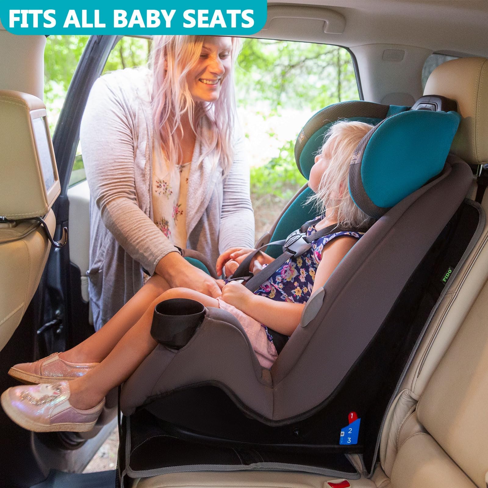 PIDO seat protector easy installation with adjustable straps for a snug fit.