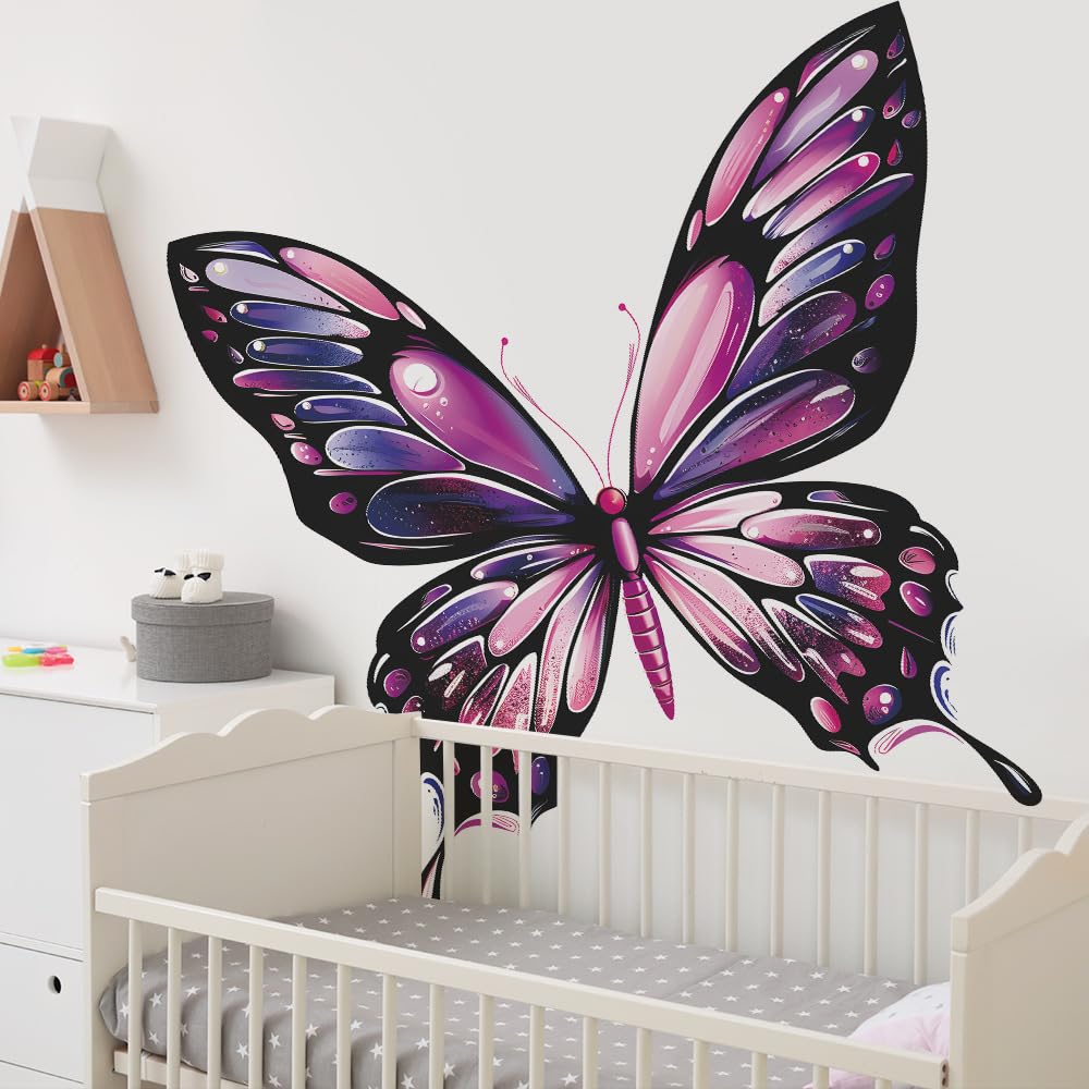Piduckg butterfly wall decals pink-purple wings mid-flight for kid-friendly decor