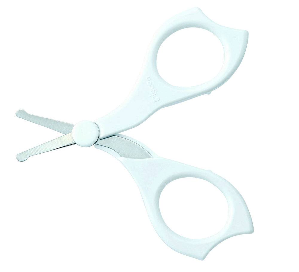 Pigeon baby nail scissors white rounded-tip close-up for gentle trimming