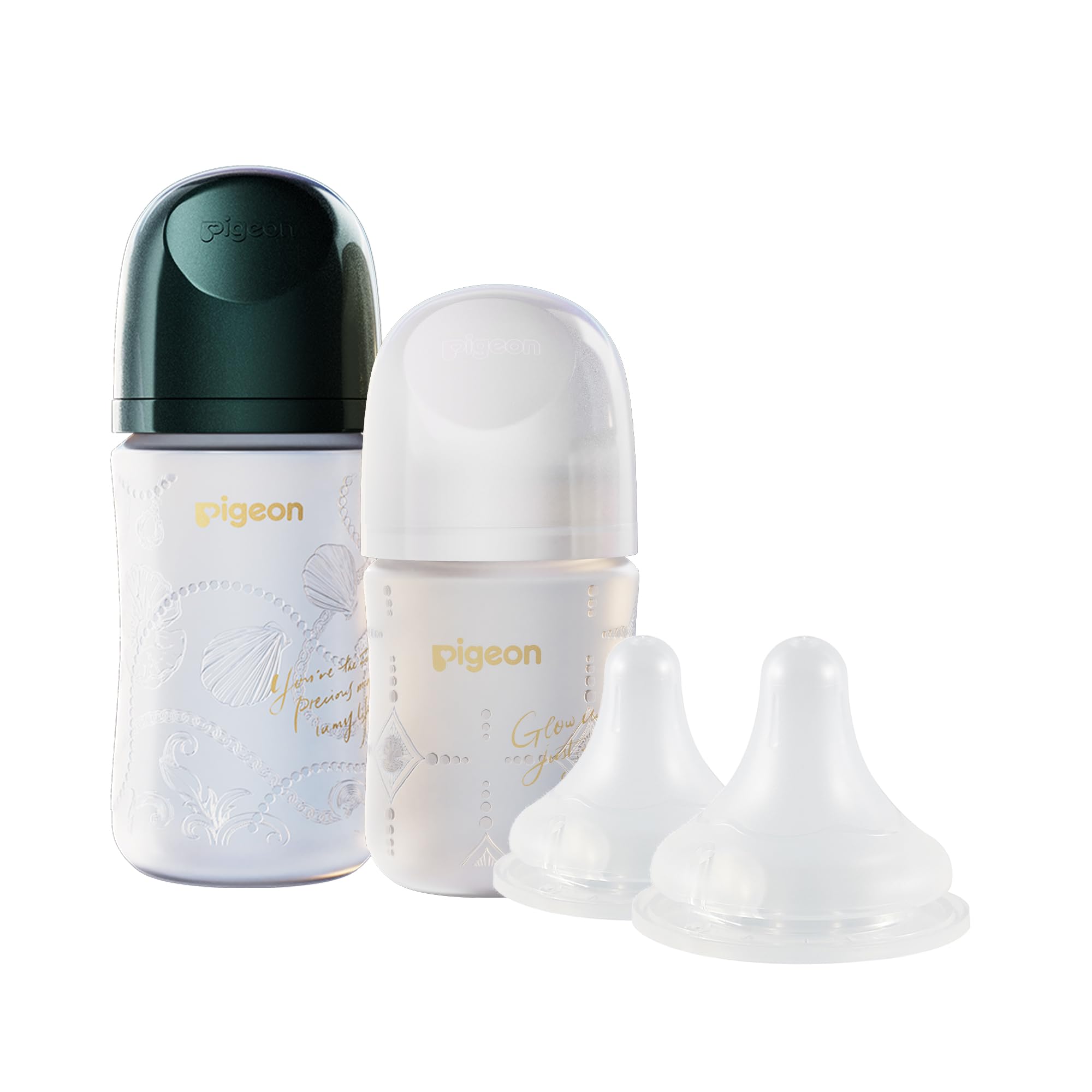 Pigeon glass bottle with silicone coating for safe handling and cleaning