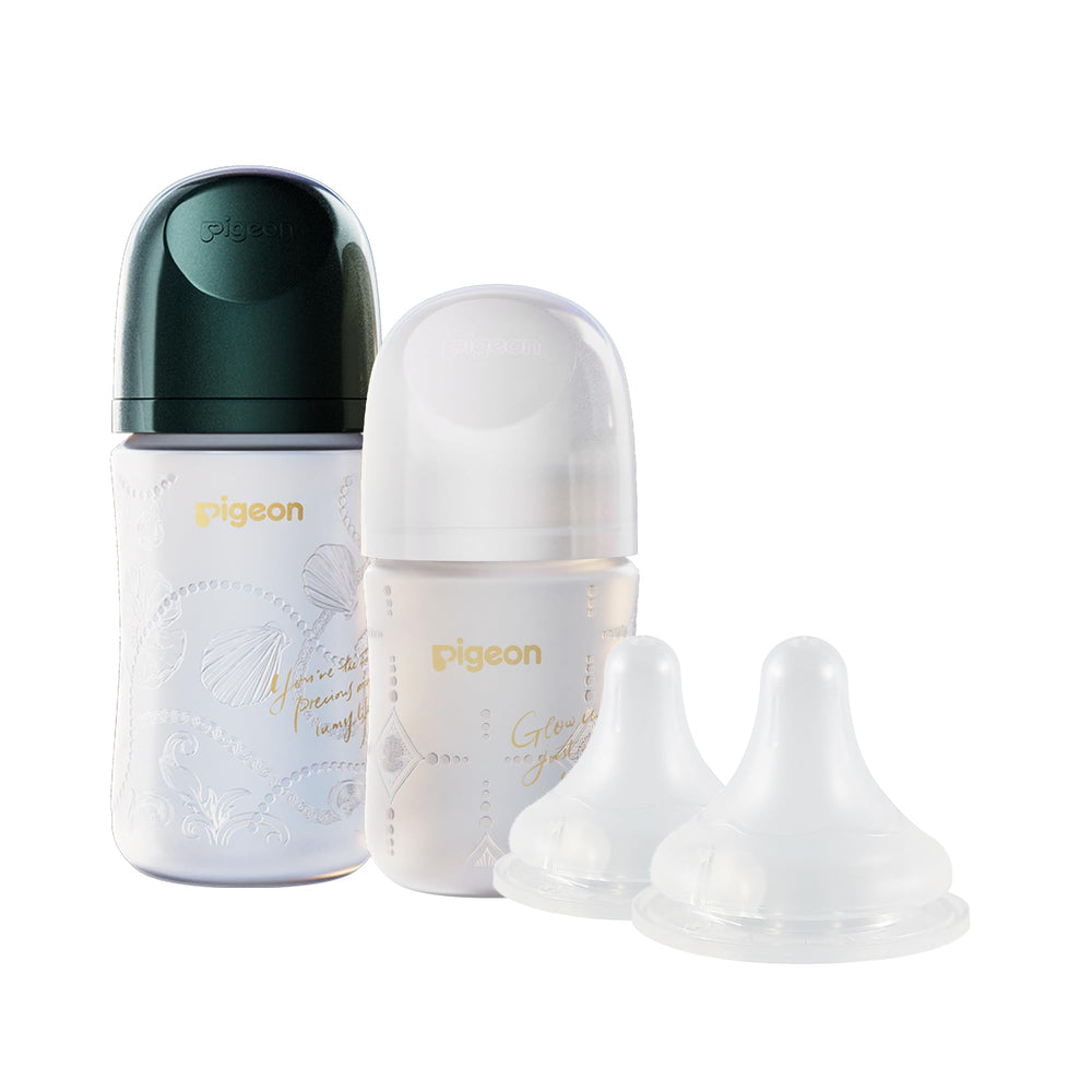 Pigeon glass bottle with silicone coating for safe handling and cleaning