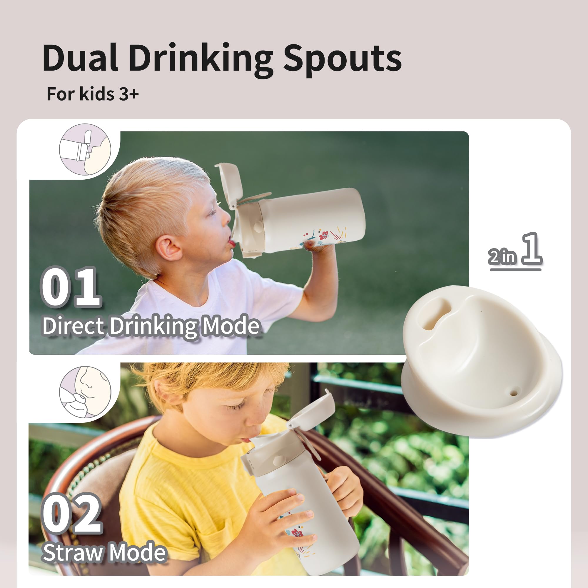 Pigeon kids insulated water bottle with 2-in-1 spout for easy sipping.