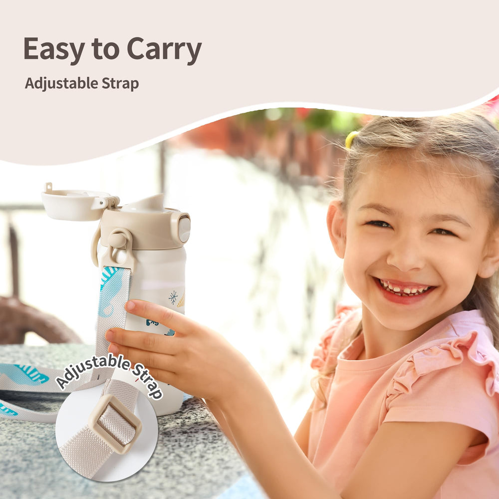 Pigeon kids insulated water bottle designed for ages 3-plus students.