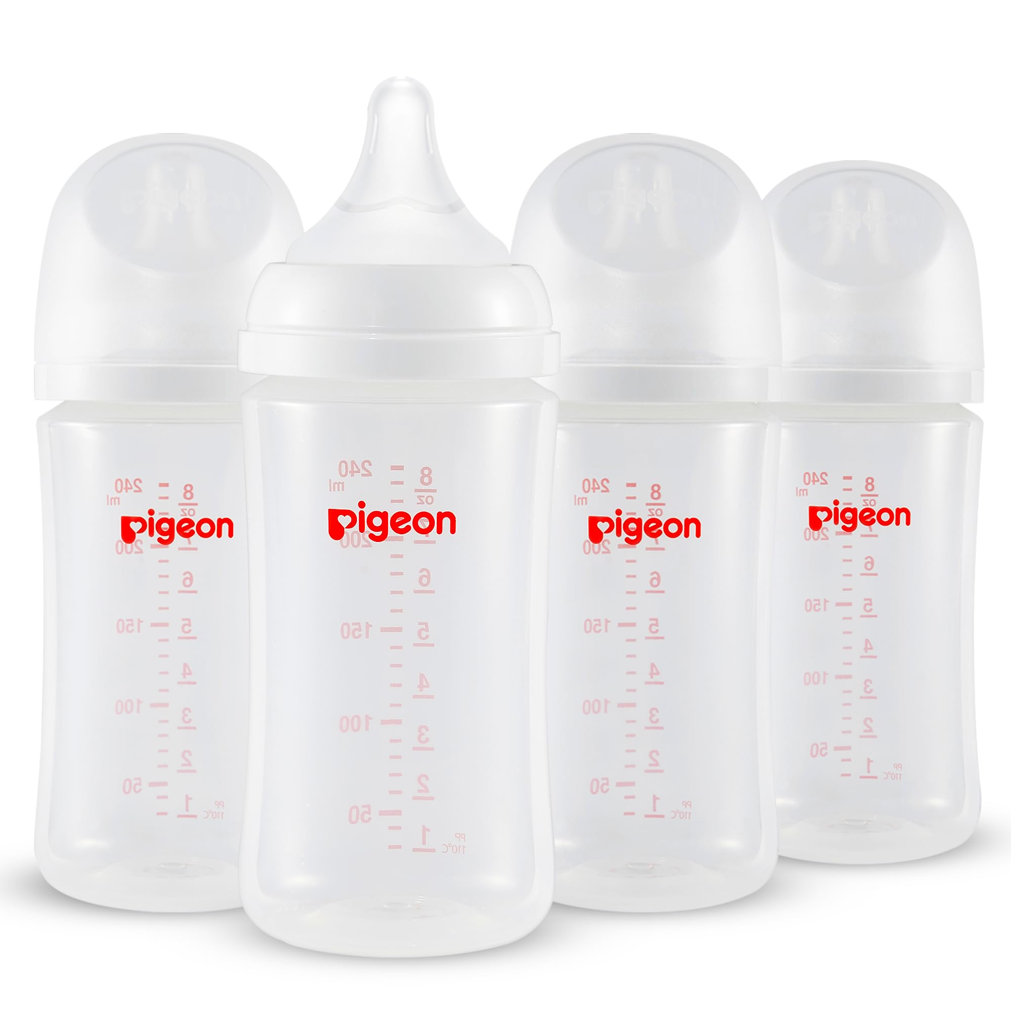 Pigeon PP nursing bottle wide-neck front view with easy grip and clean design.