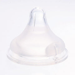 Pigeon Real Feel Silicon Nipple Bottle close-up shows soft nipple tip.