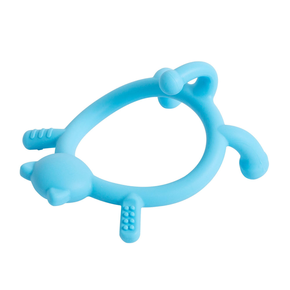 Pigeon blue cat teether front view for easy grip and teething support.