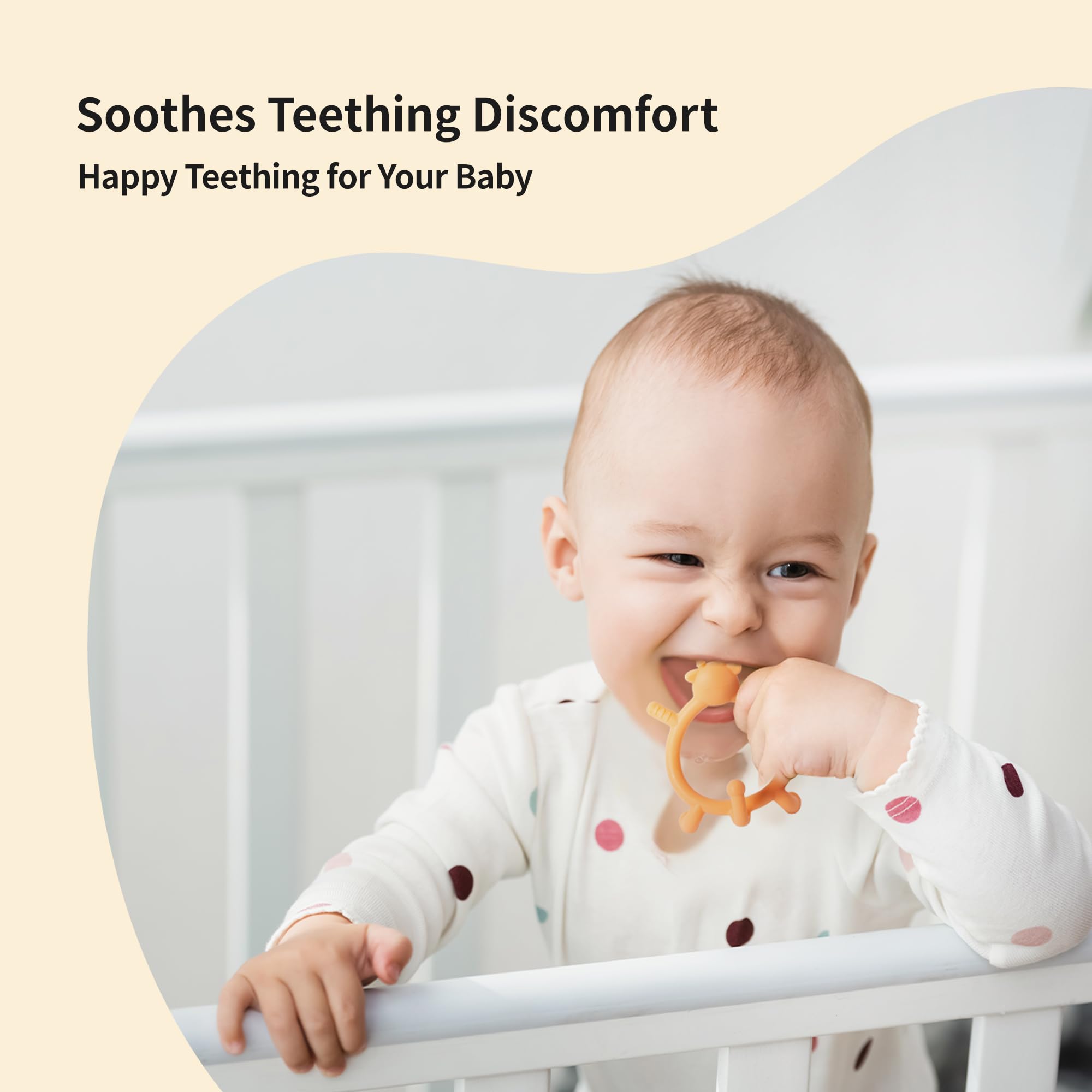 Pigeon green bear teether textured cylinders support manual gripping and play.