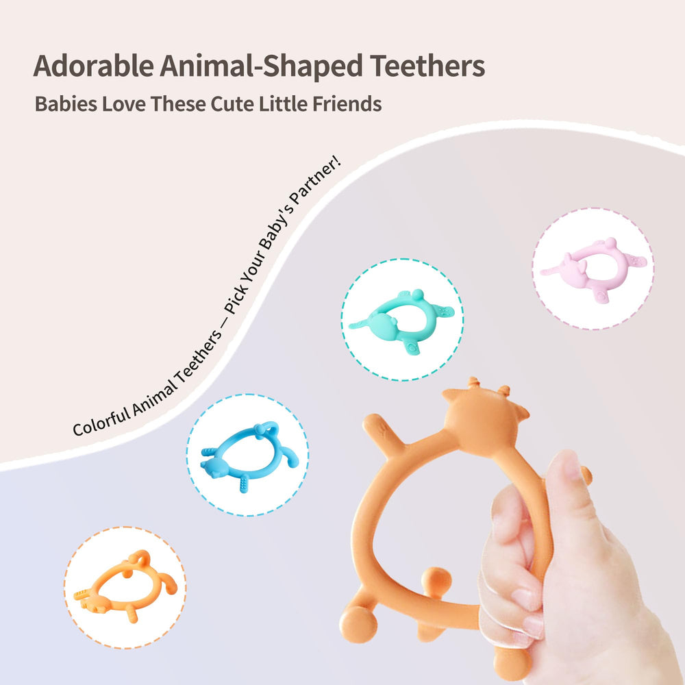 Pigeon orange deer teether vibrant shape aids hand-eye coordination during play.