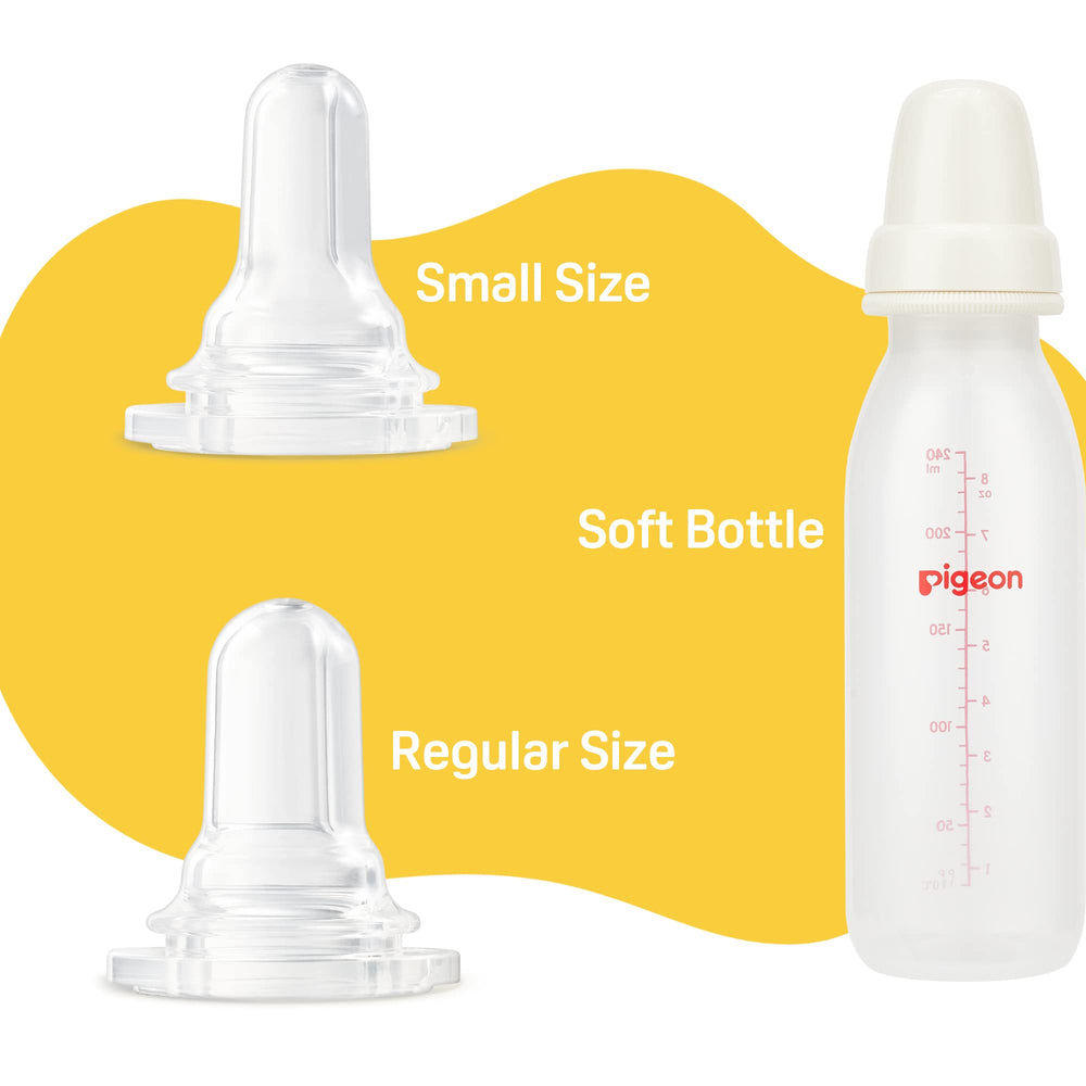 Pigeon nipple with Y-cut hole design for tongue and lip use.