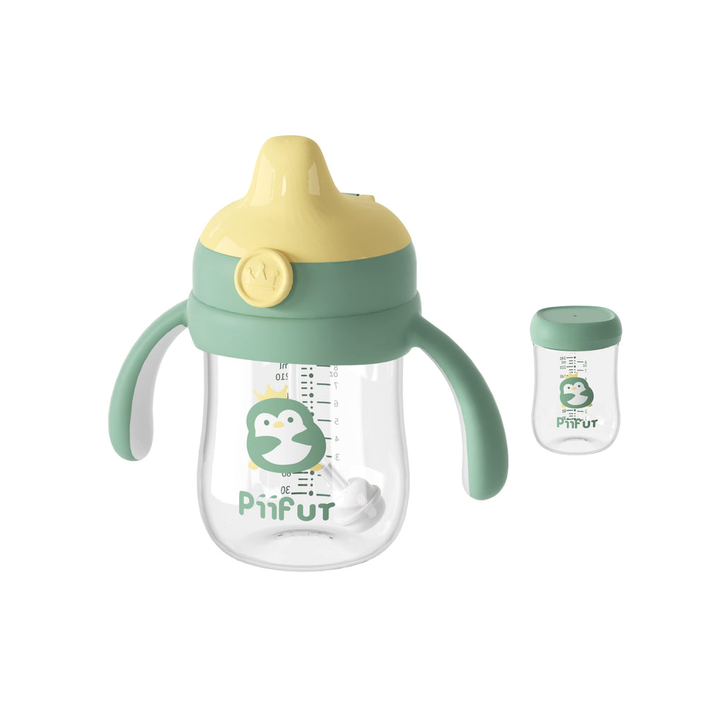 Piifur Tritan Sippy Cup Green front view with easy grip handle and leak resistant design