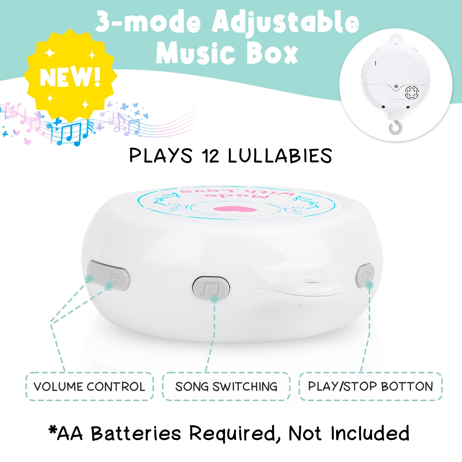 PIIKAGO 3-mode music offers soothing melodies to support bedtime routines.
