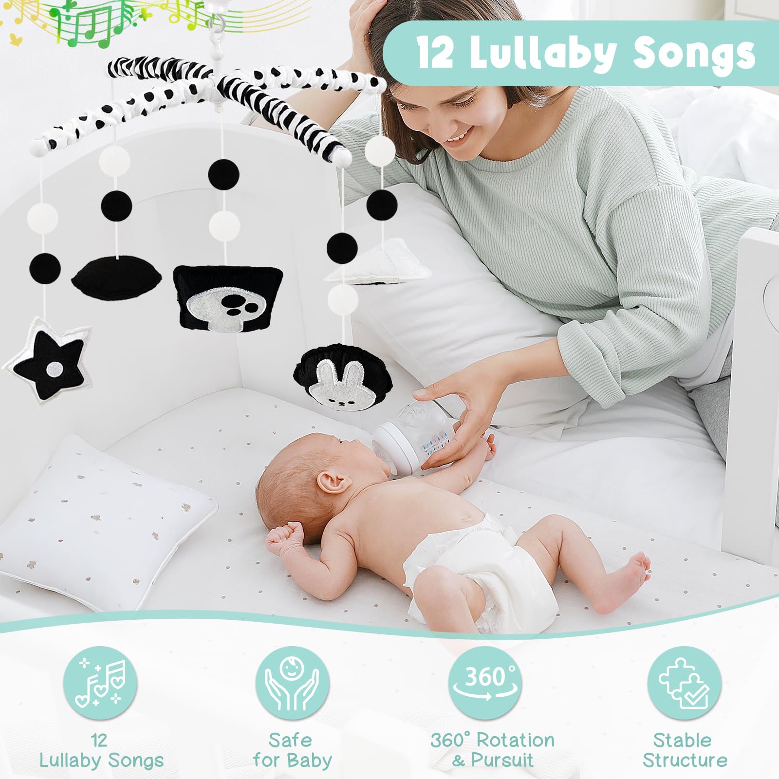 PIIKAGO mobile attaches securely to standard cribs for quick setup.