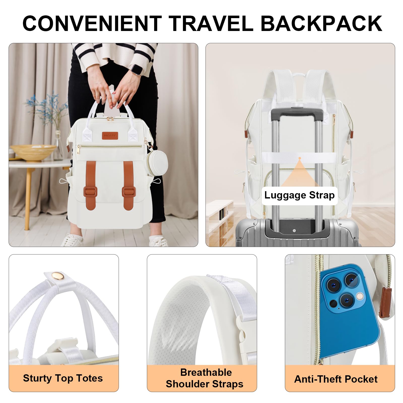 PIIOSER front pocket in cream fits a 12.9 inch laptop for busy days