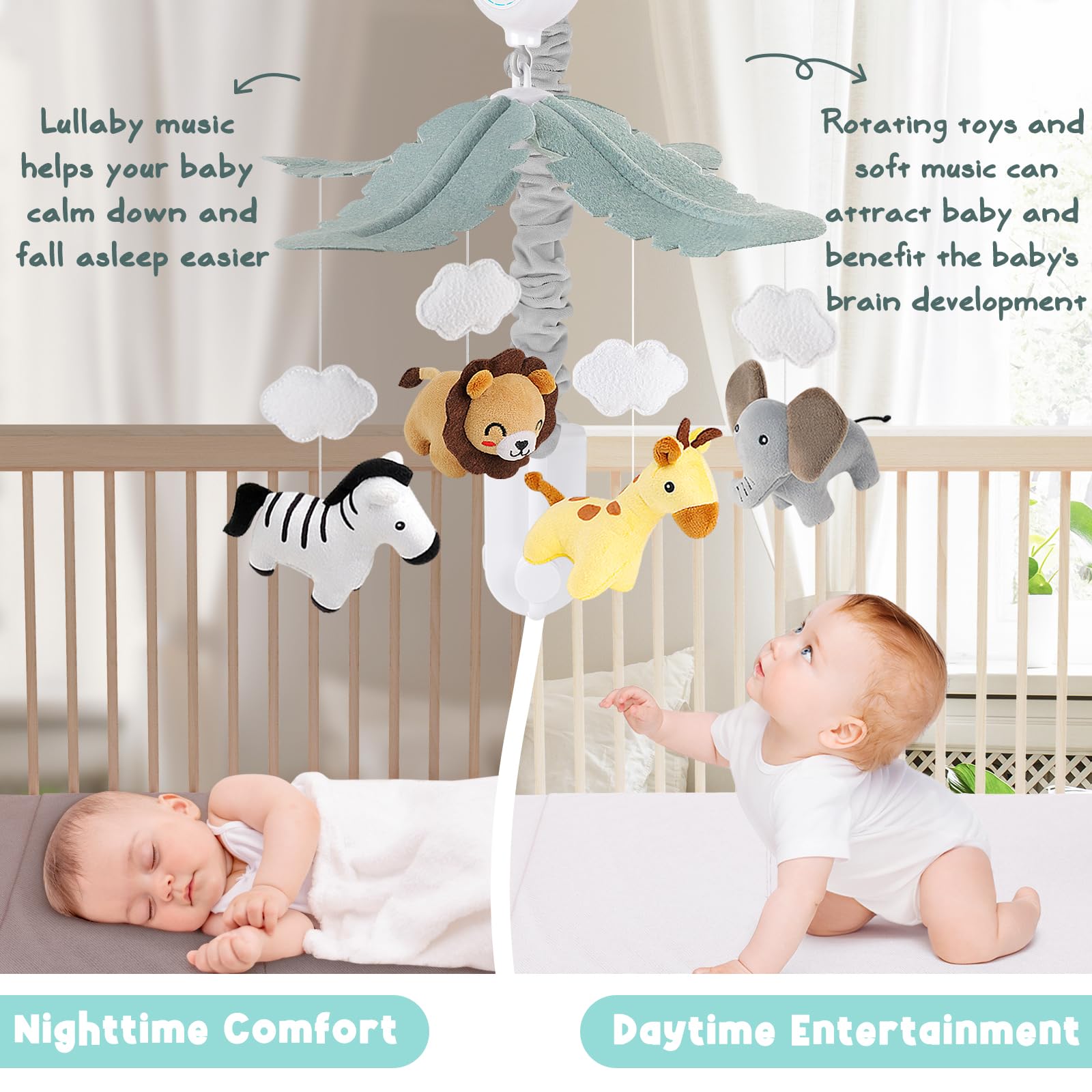 PIIKAGO 3-mode music box offers rotation, music, or both for Baby.