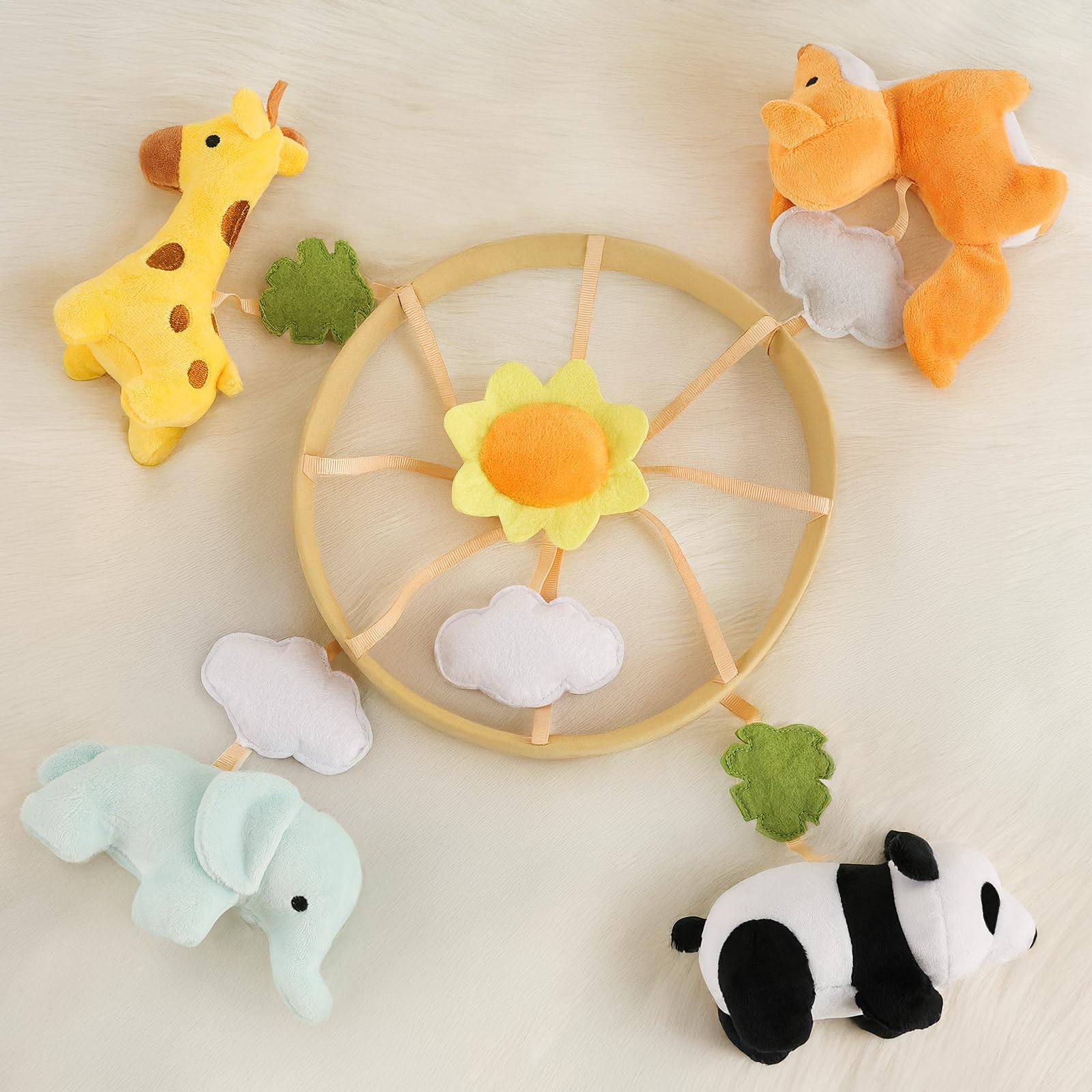 PIIKAGO Animals crib mobile fox plush toy offers rotating motion for bedtime calm.
