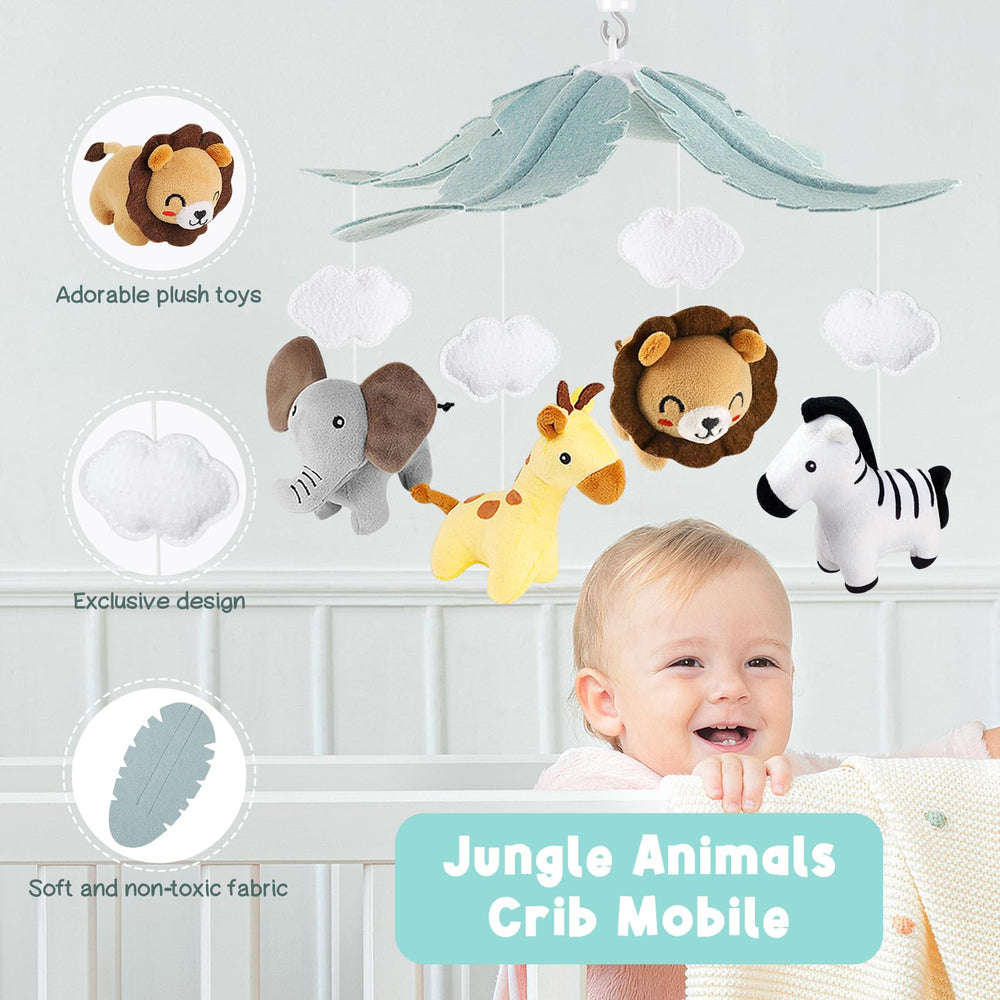 PIIKAGO Animals crib mobile giraffe encourages gaze tracking and curiosity.