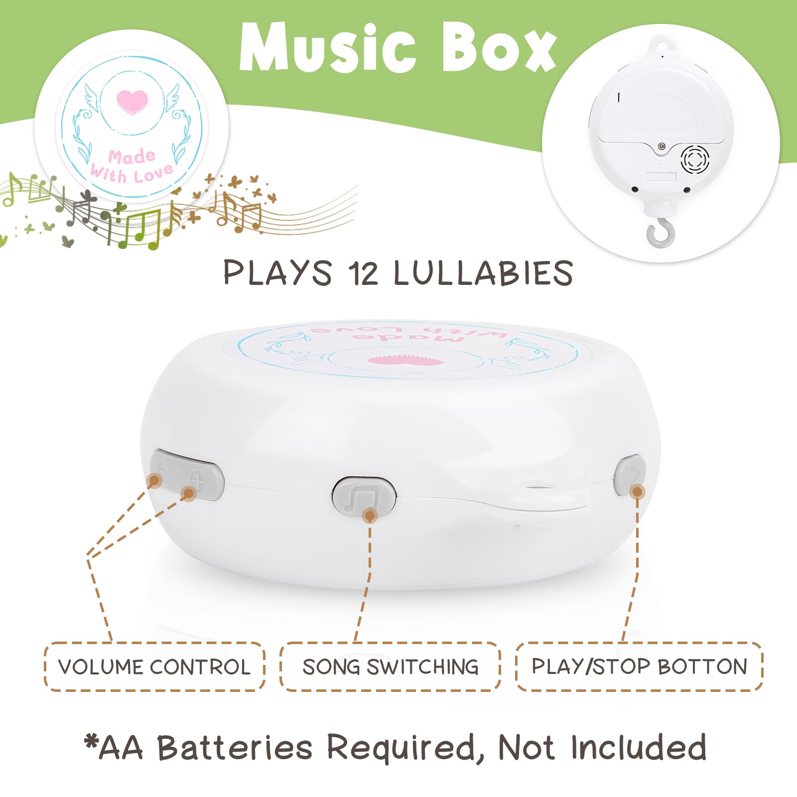 PIIKAGO Animals crib mobile instruction pack shows easy assembly and use.