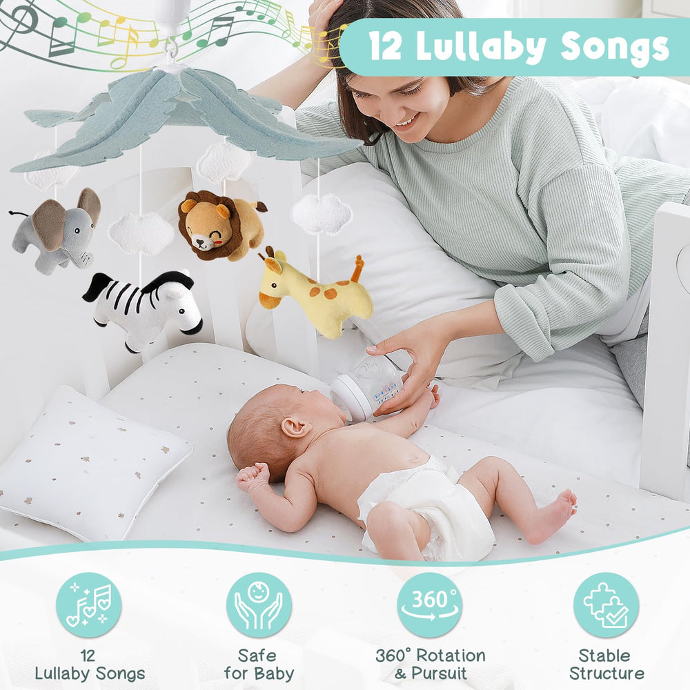 PIIKAGO Animals crib mobile lion adds playful safari charm during daytime.