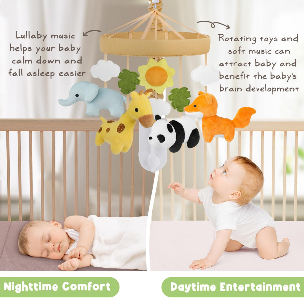 PIIKAGO Animals sun-cloud-leaves mobile enhances nursery decor and forest theme.