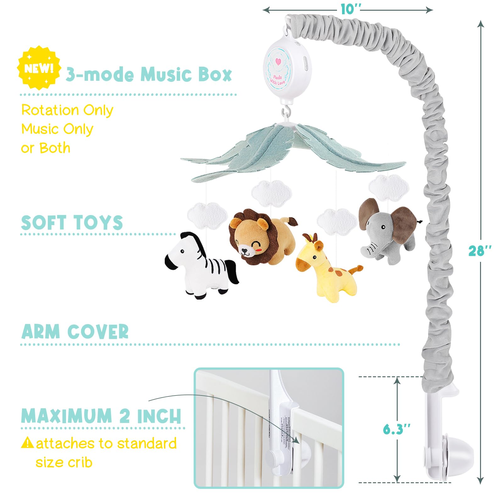 PIIKAGO crib mobile washable plastic and plush cover for easy cleaning.