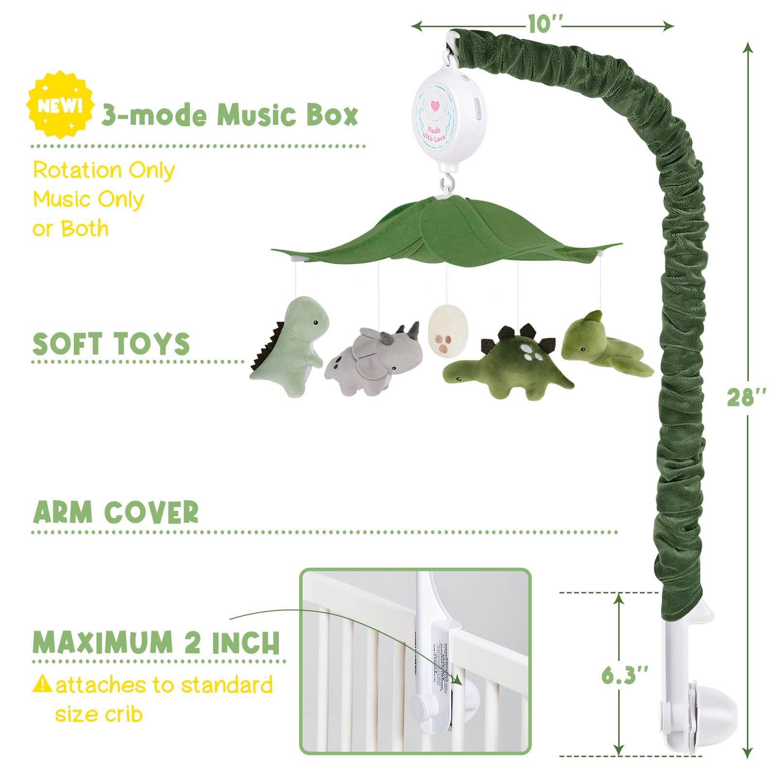 PIIKAGO Dinosaur Crib Mobile being assembled for easy setup and battery access.