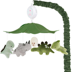 PIIKAGO Dinosaur Crib Mobile close-up of plush dinosaurs highlighting soft textures for baby touch.