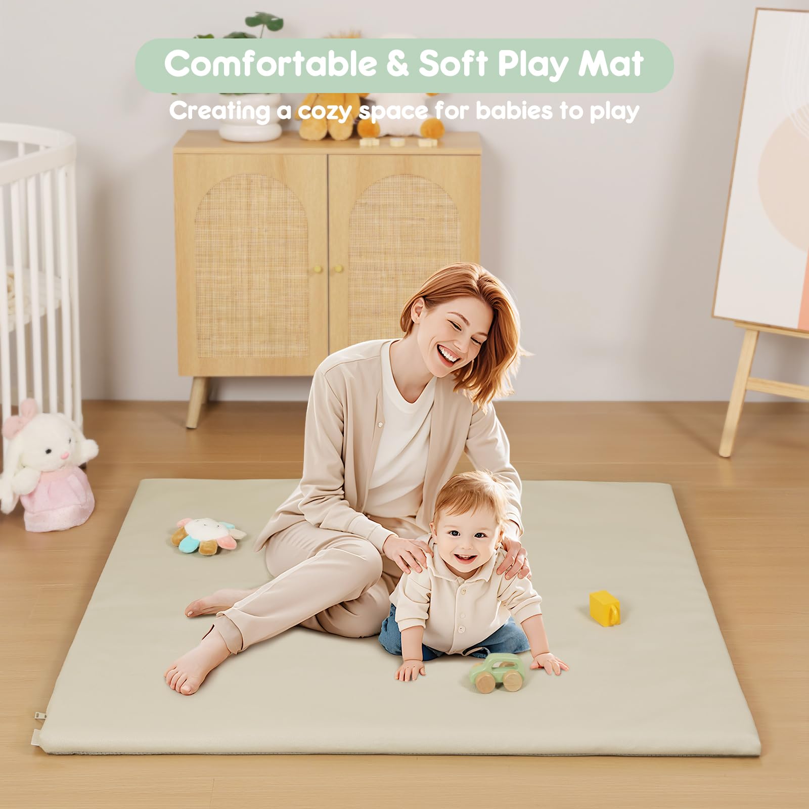 PIIKAGO padded baby play mat fits into playpen for flexible home use.
