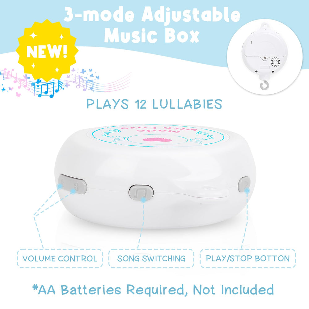 PIIKAGO Woodland crib mobile 3-mode music box provides customizable lullaby and rotation options