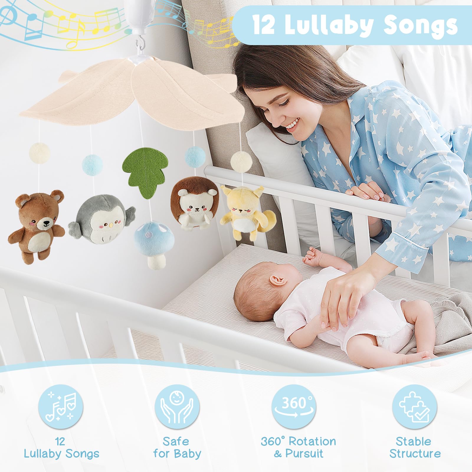 PIIKAGO Woodland crib mobile mushroom accents add whimsical nursery charm