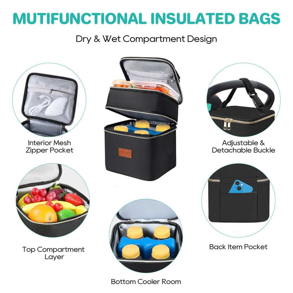 PIIOSER bag showing capacity for four bottles for daycare or travel.